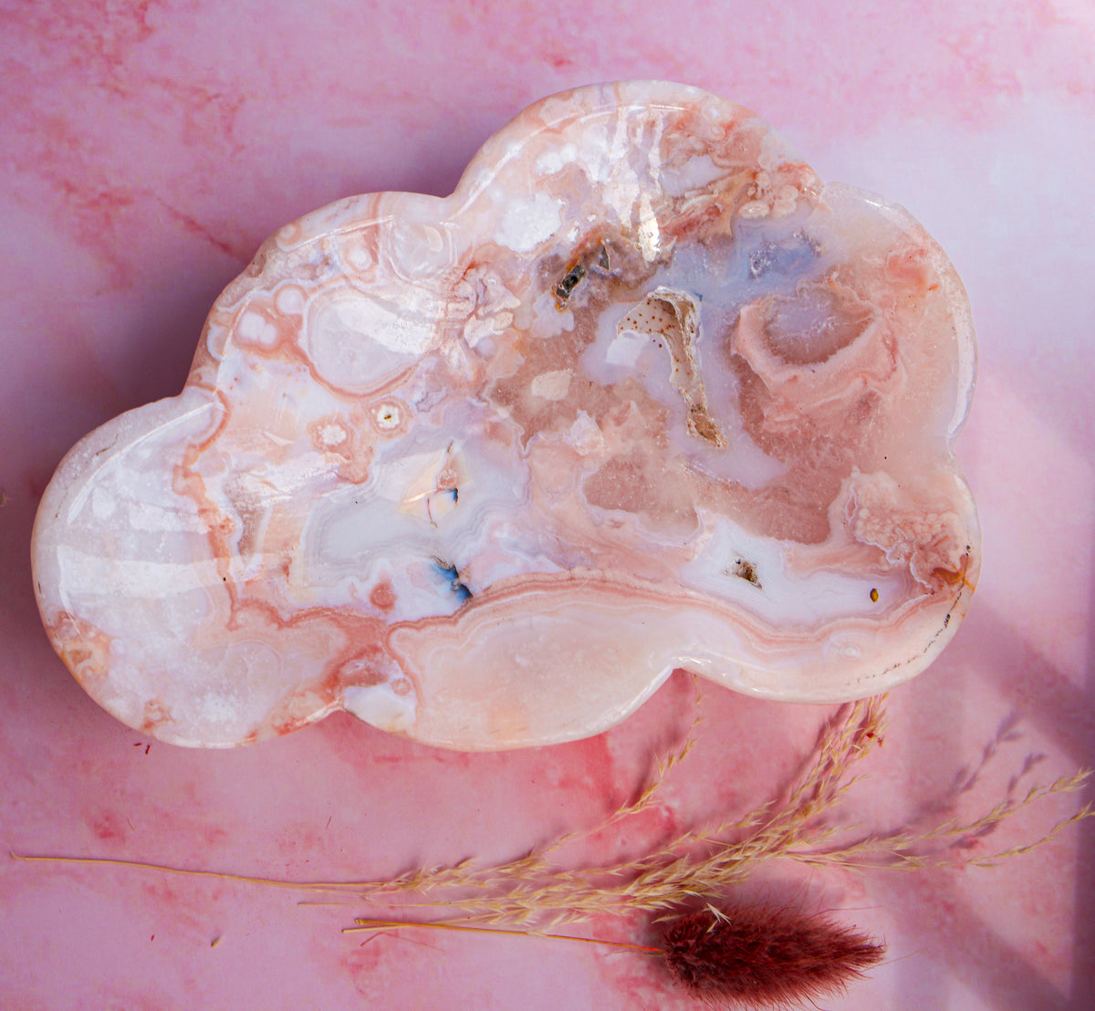 Pink Carnelian Flower Agate Cloud Dish