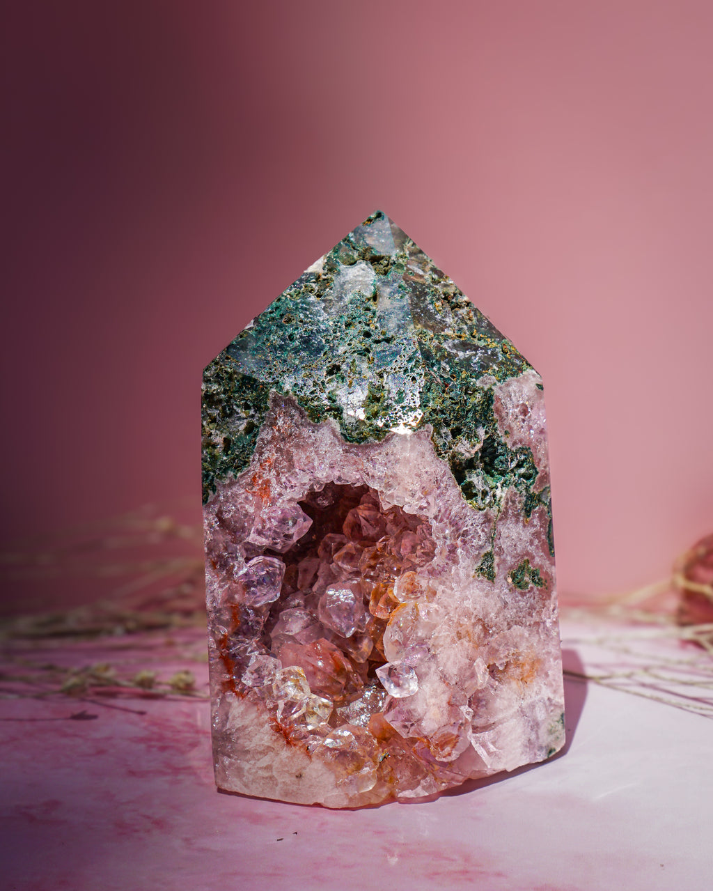 Pink Amethyst Crystal Tower - Natural Heart Chakra Stone, 260g